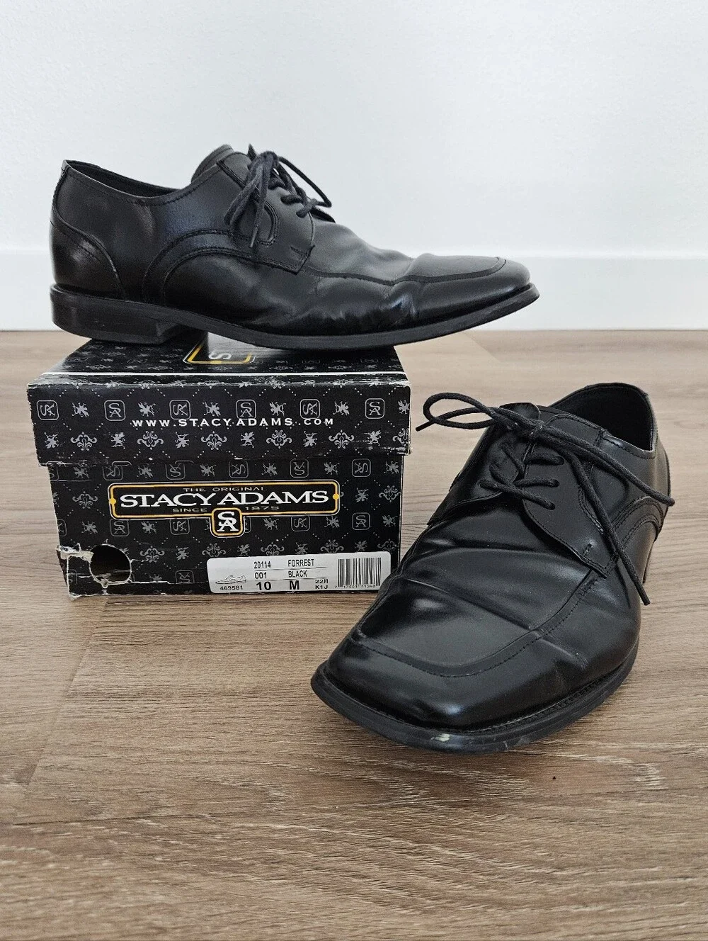 Stacy Adams Forrest Men’s Black Leather Lace-Up Dress Shoes Size 10